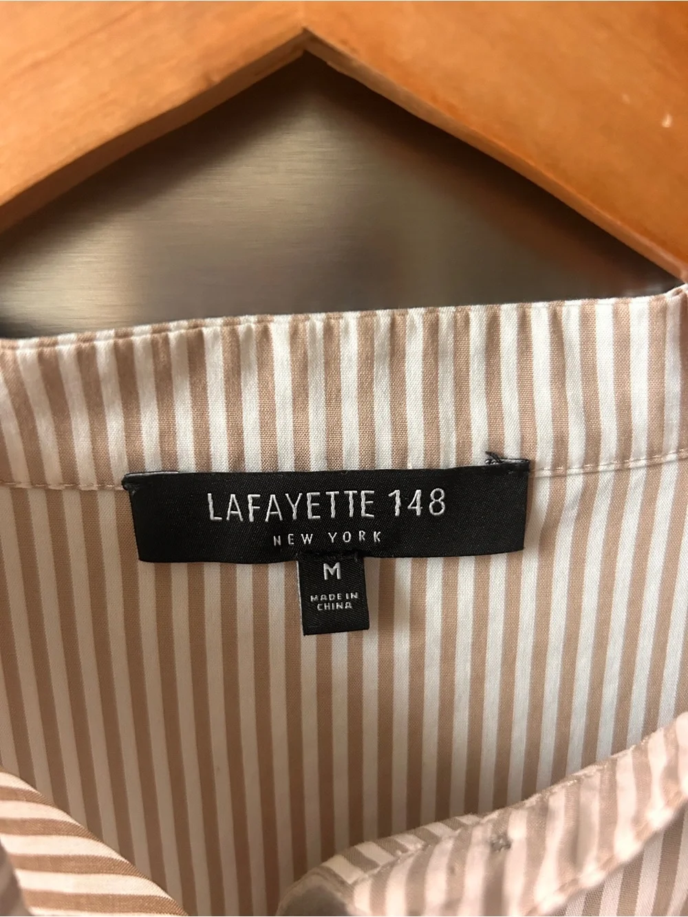 Lafayette 148 New York Striped Tunic Blouse Medium High Low Hem - Picture 9 of 10
